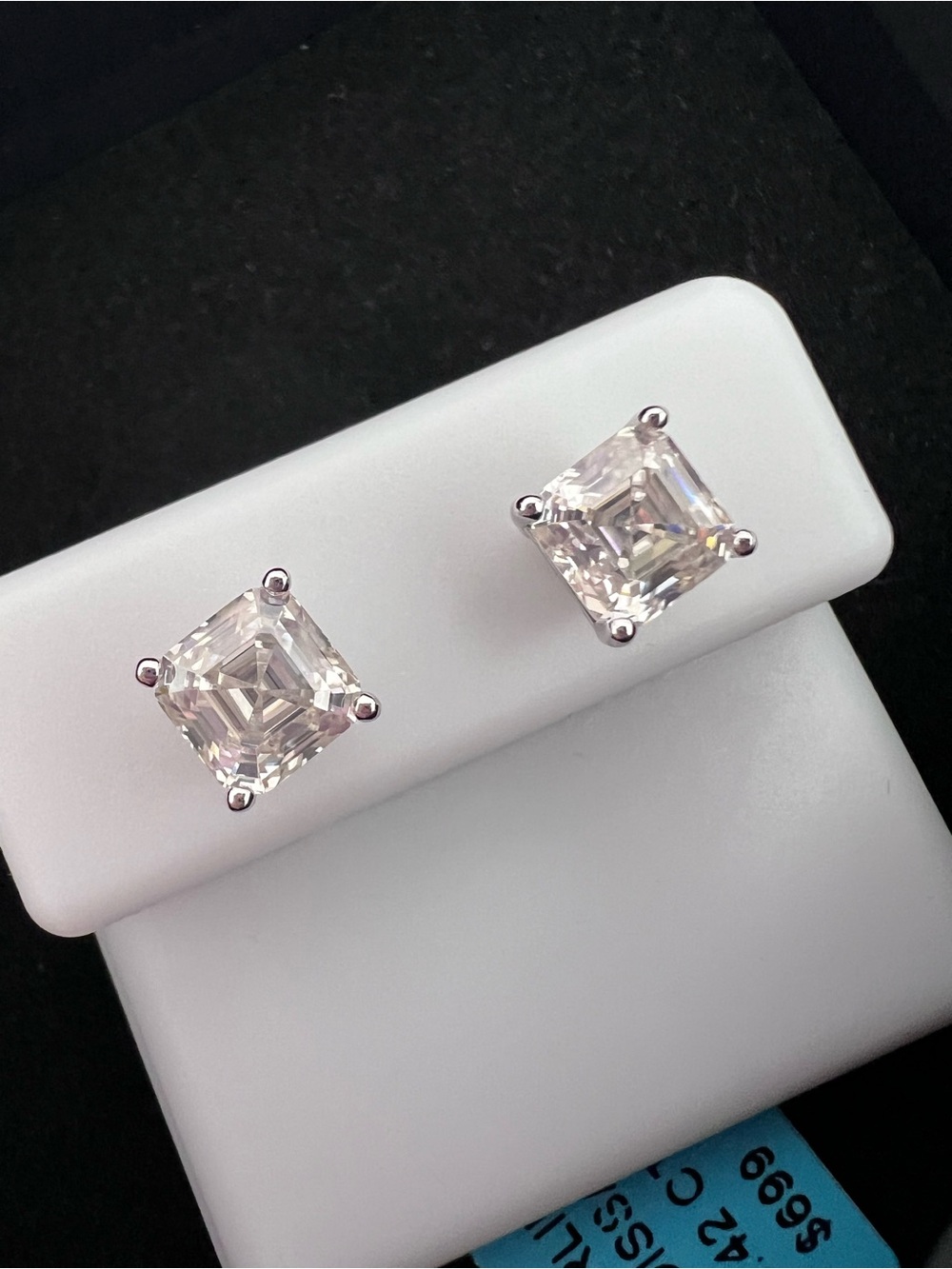 .925 Sterling Silver 2.42 CTW VVSD Moissanite Asscher Cut Stud Earrings